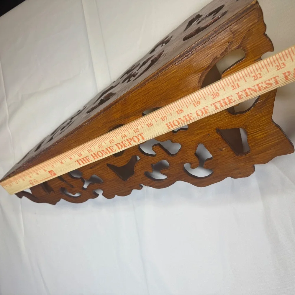 Vintage Victorian Wood Wall Corner Shelf Large Carved Fretwork Scrolling Design‎
